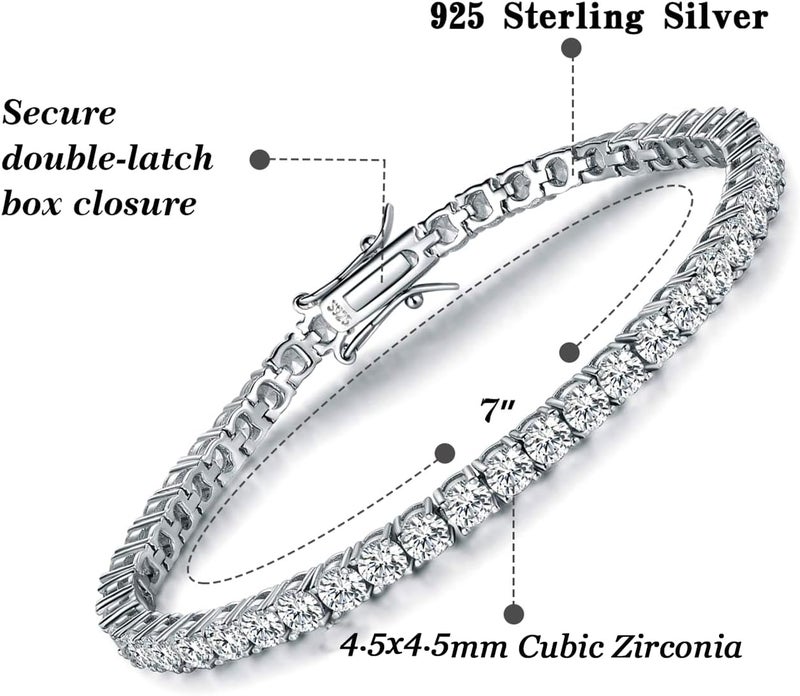 TIKJE 925 Sterling Silver 2-7mm Cubic Zirconia Classic Tennis Bracelet | White Gold Bracelets for Women | Size 6-8.5 inches - Image 2